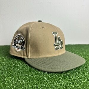 Los Angeles Dodgers New Era 59Fifty Fitted Hat Cap Size 7‎ 3/8 MLB Olive Khaki